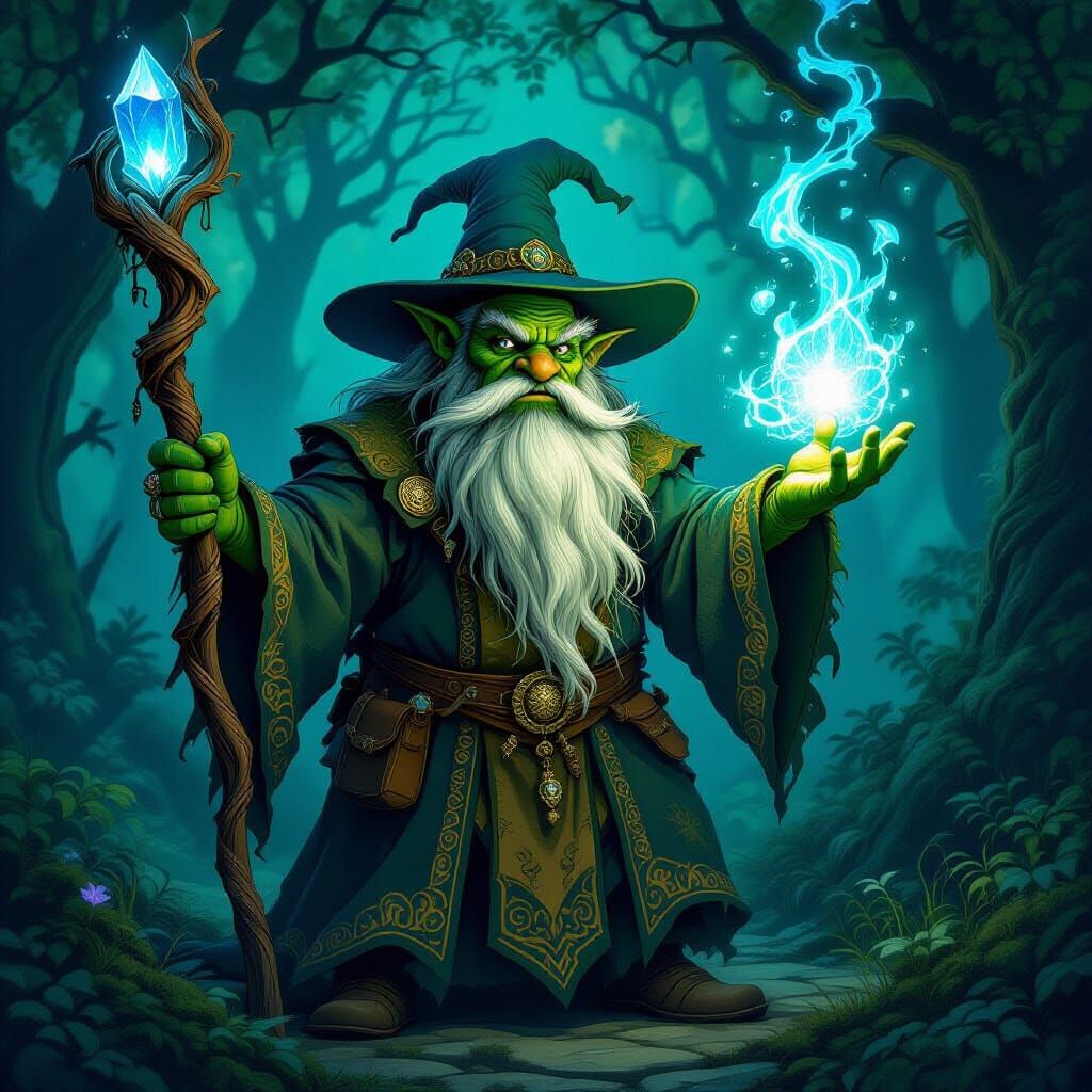 Ogre Wizard Casting Spell in Enchanted Forest