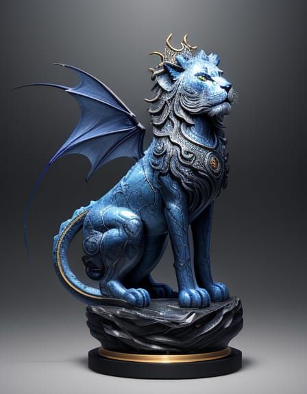 Surreal Lapis Lazuli Dragon-Tree Buddha Lion Statue