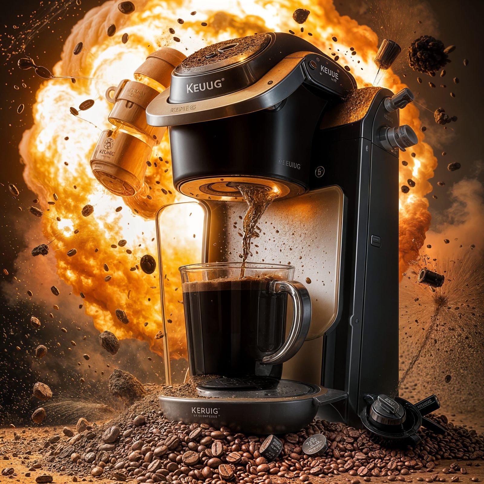 Coffee Maker in Nuclear Explosion with Coffee Spreading Ever...