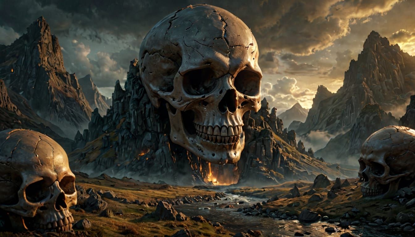 Dreaded Skull Mountain in Dark Fantasy Art