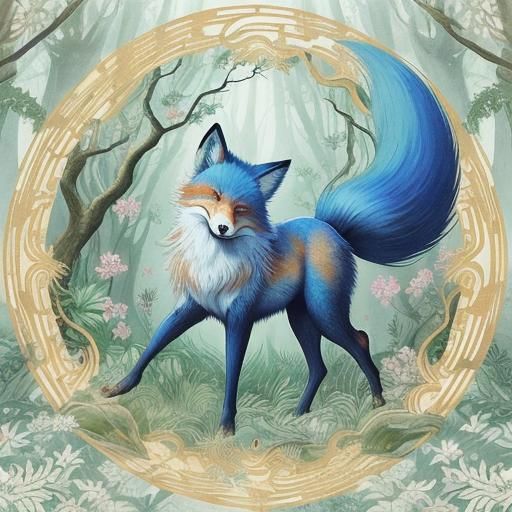 Mystical Nine-Tailed Fox in Anime Style
