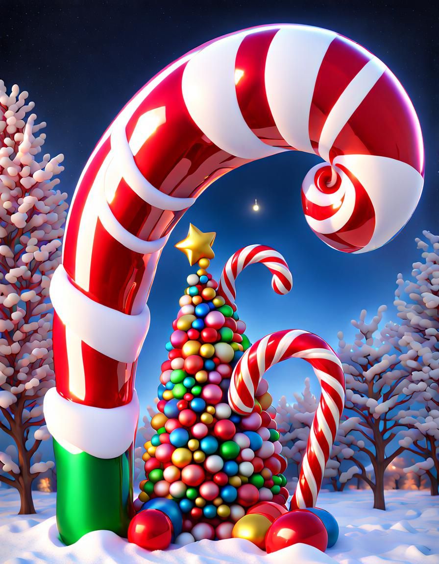 Festive Christmas Candy Cane Balloon Sculpture