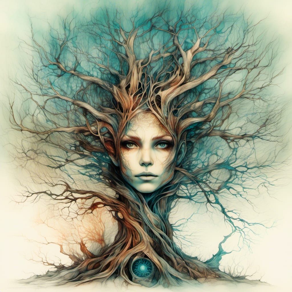 Winter Tree of Life in Pyrography Style