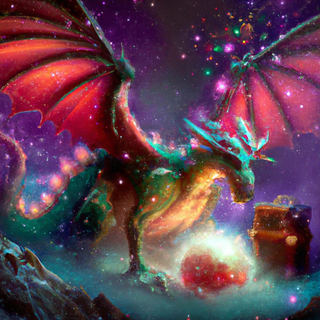 Holographic Christmas Dragon in Cosmic Astral Style