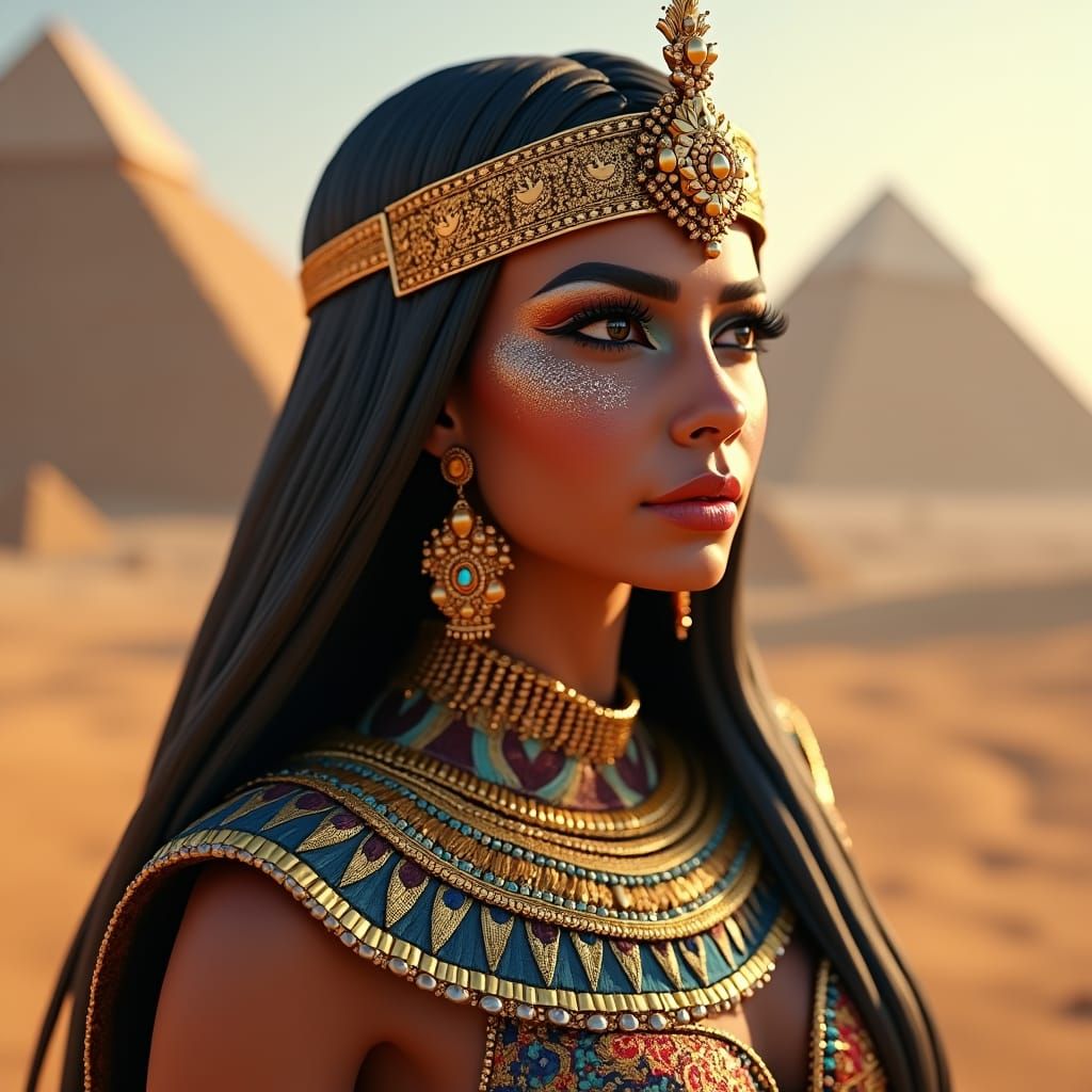 Egyptian Woman with Ornate Headdress in Fantasy Art