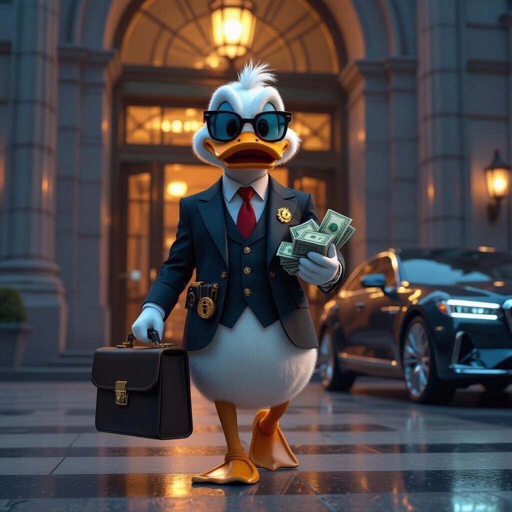 Luxurious Duck with Bitcoin: A Cyberpunk Vision