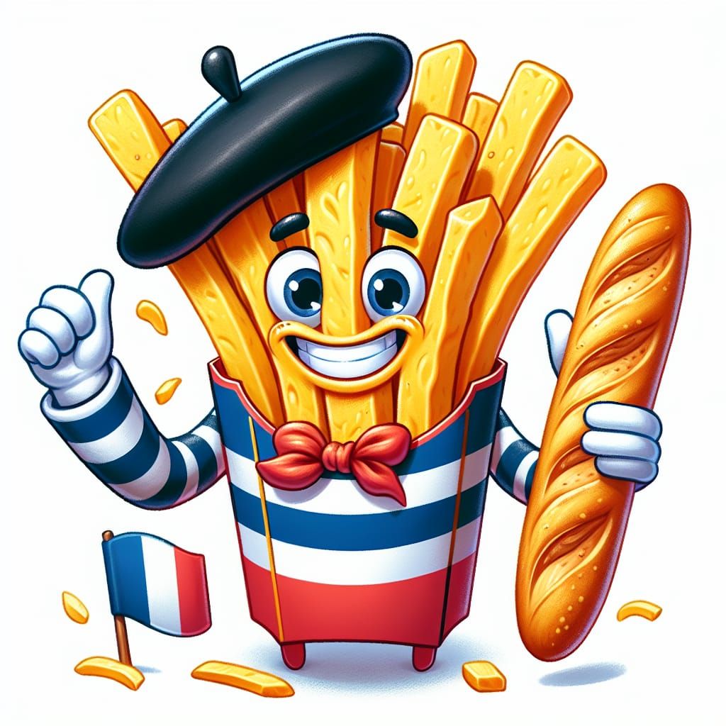 French Fry Cartoon Character Embodies France