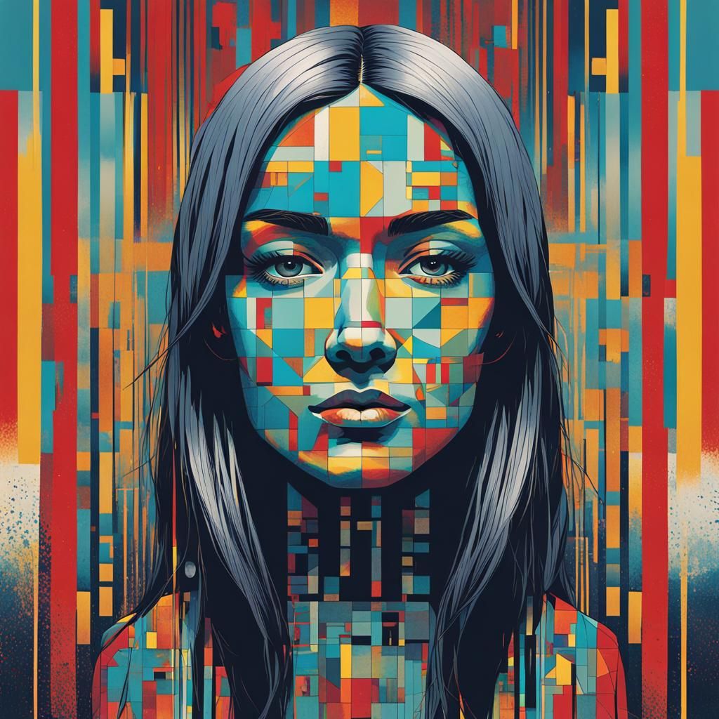 Mysterious Woman with Gray Streak in Pop Art Style