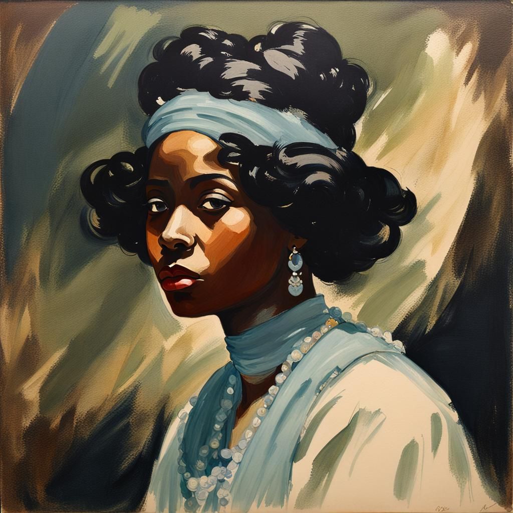 Elegant African American Woman Portrait in Gouache Style