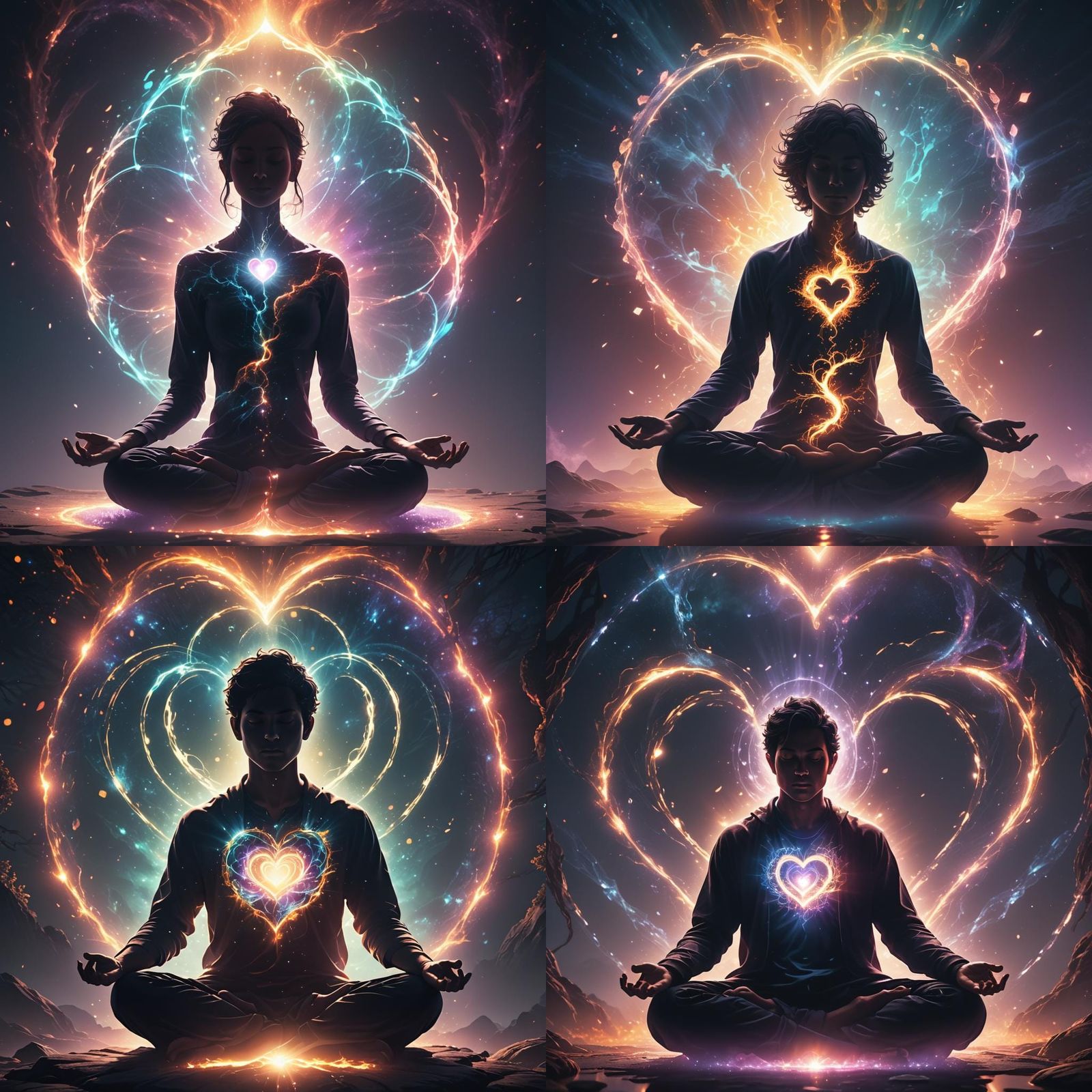 Meditating Silhouette with Glowing Aura in 3D Style