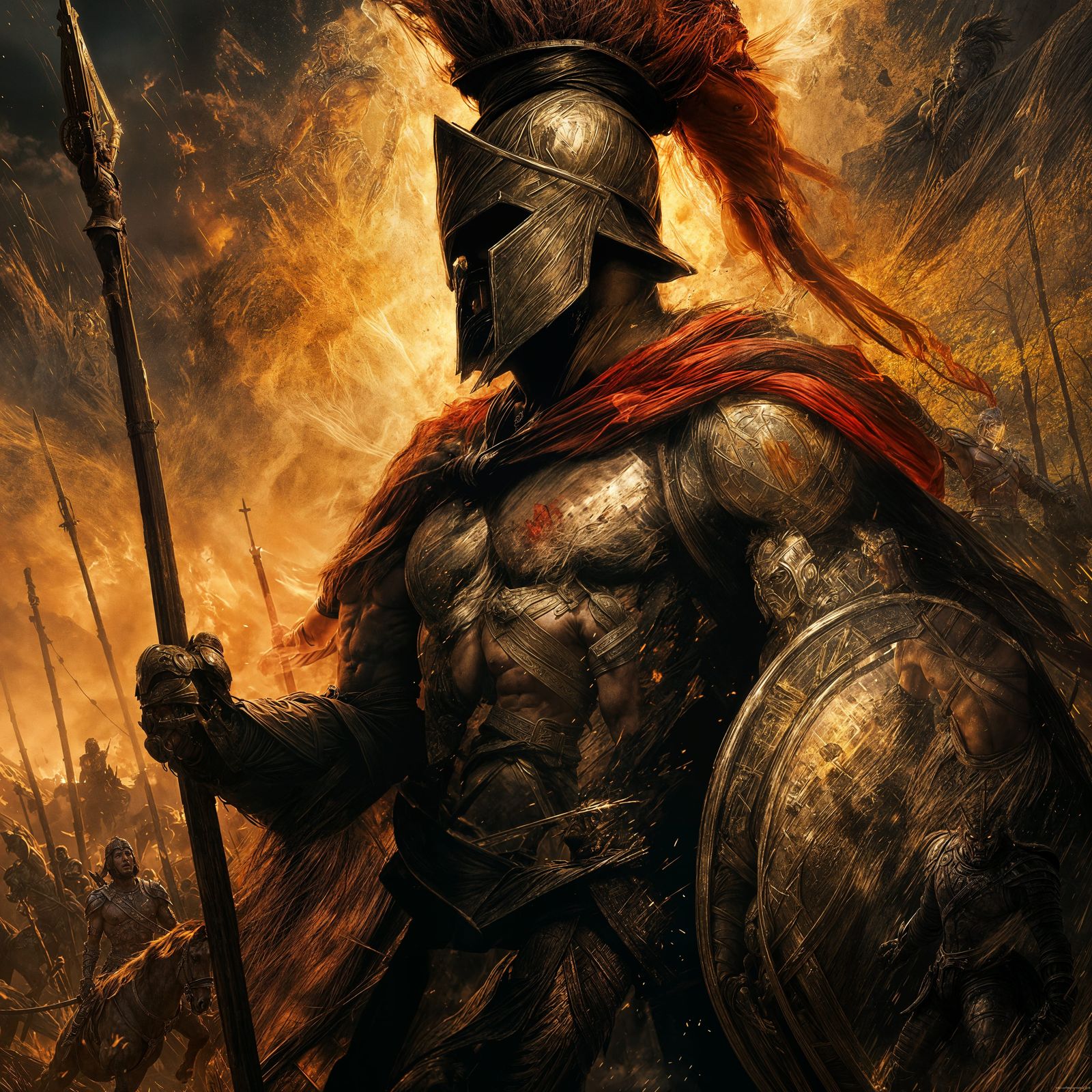 Spartan Warrior in Dramatic, High-Contrast Art
