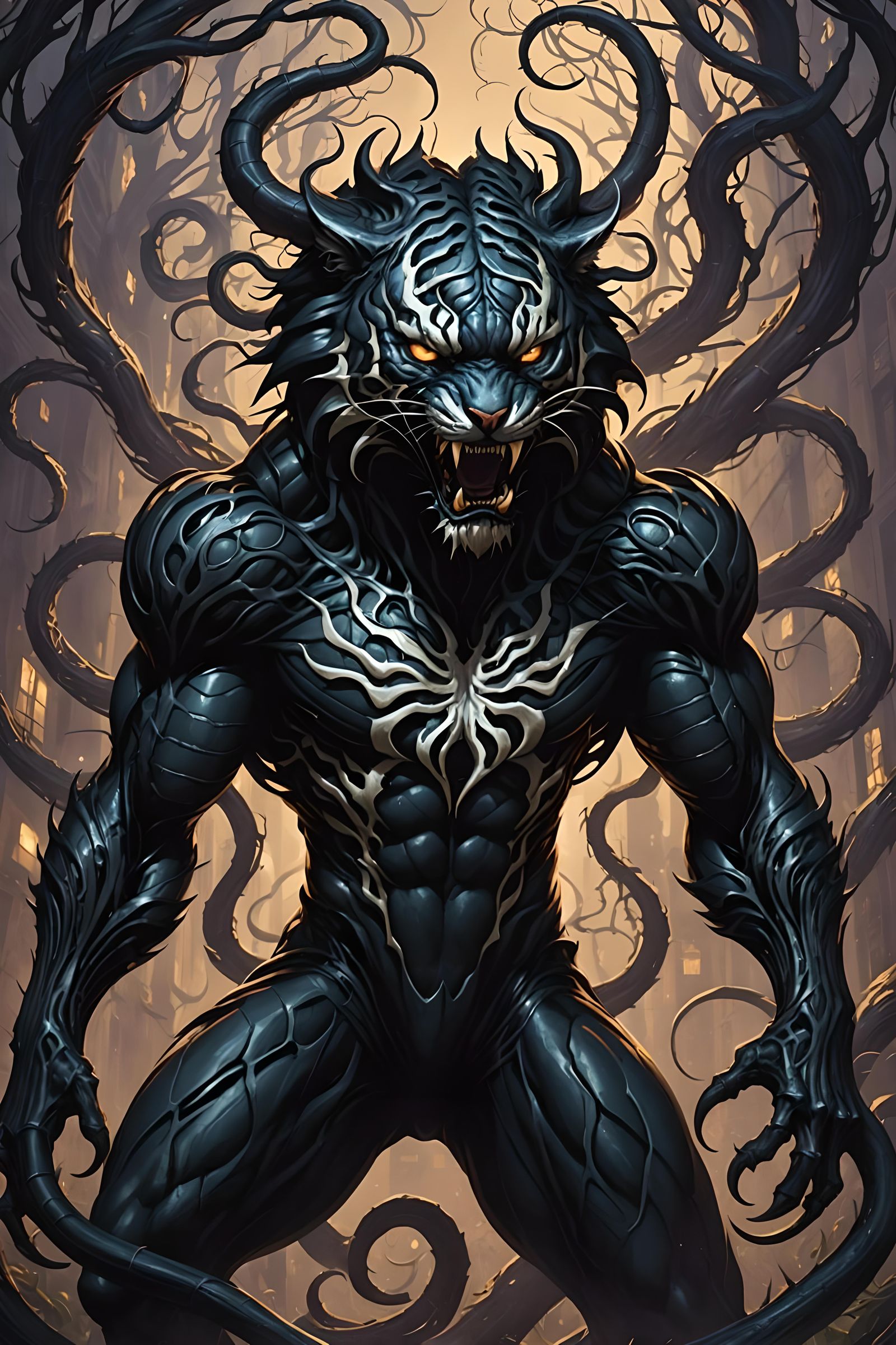Venomized Tiger in Eldritch Surrealism Style