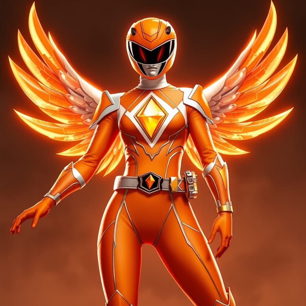 Orange Power Ranger With a orange quartz on her chest Spirit of the falcon with boots