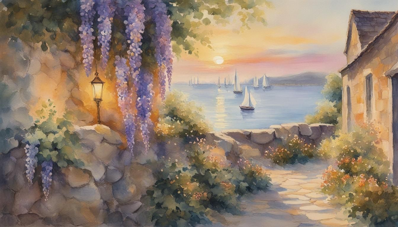 Impressionist Watercolor: Sunset Over Flower Harbour