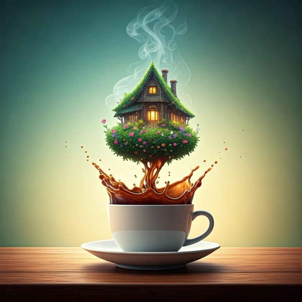 Coffee Steam Creates Elf House Silhouette