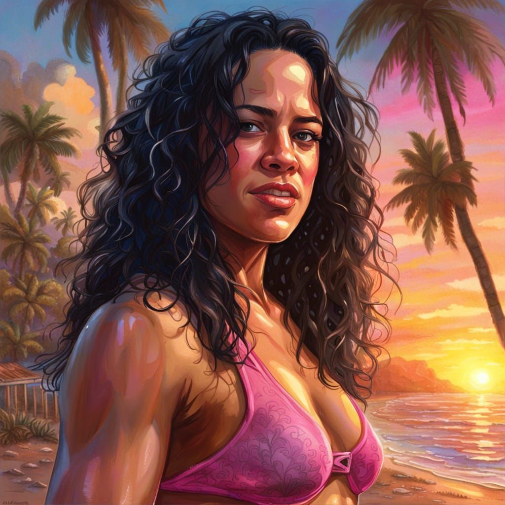 Michelle Rodriguez Boxing Portrait on Beach