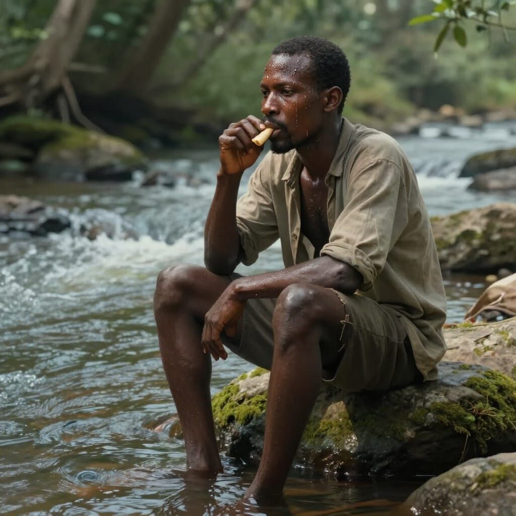 Afro-Caribbean Labourer Resting by River