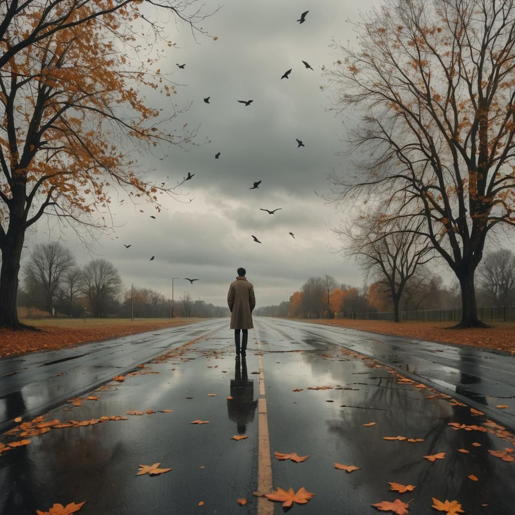 Melancholic Autumn Landscape in Oil Painting Style