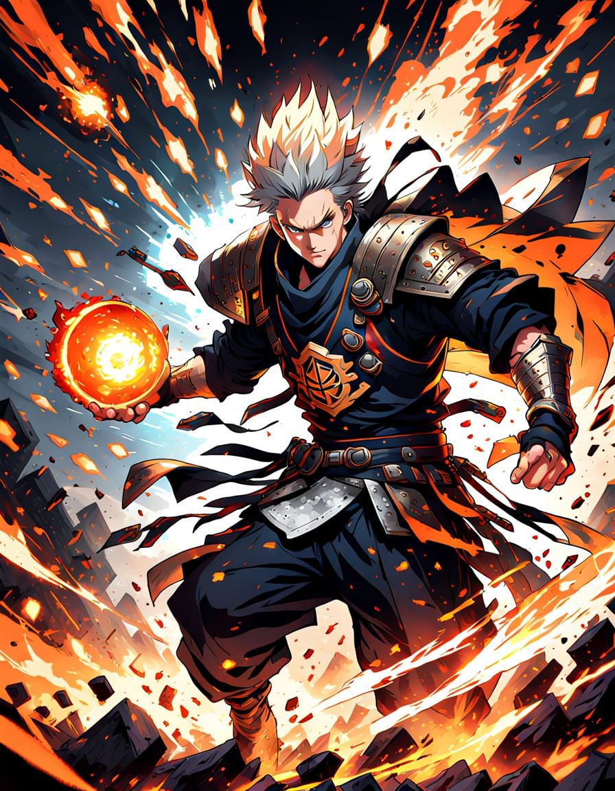 Epic Anime Battle with Volleying Fireballs
