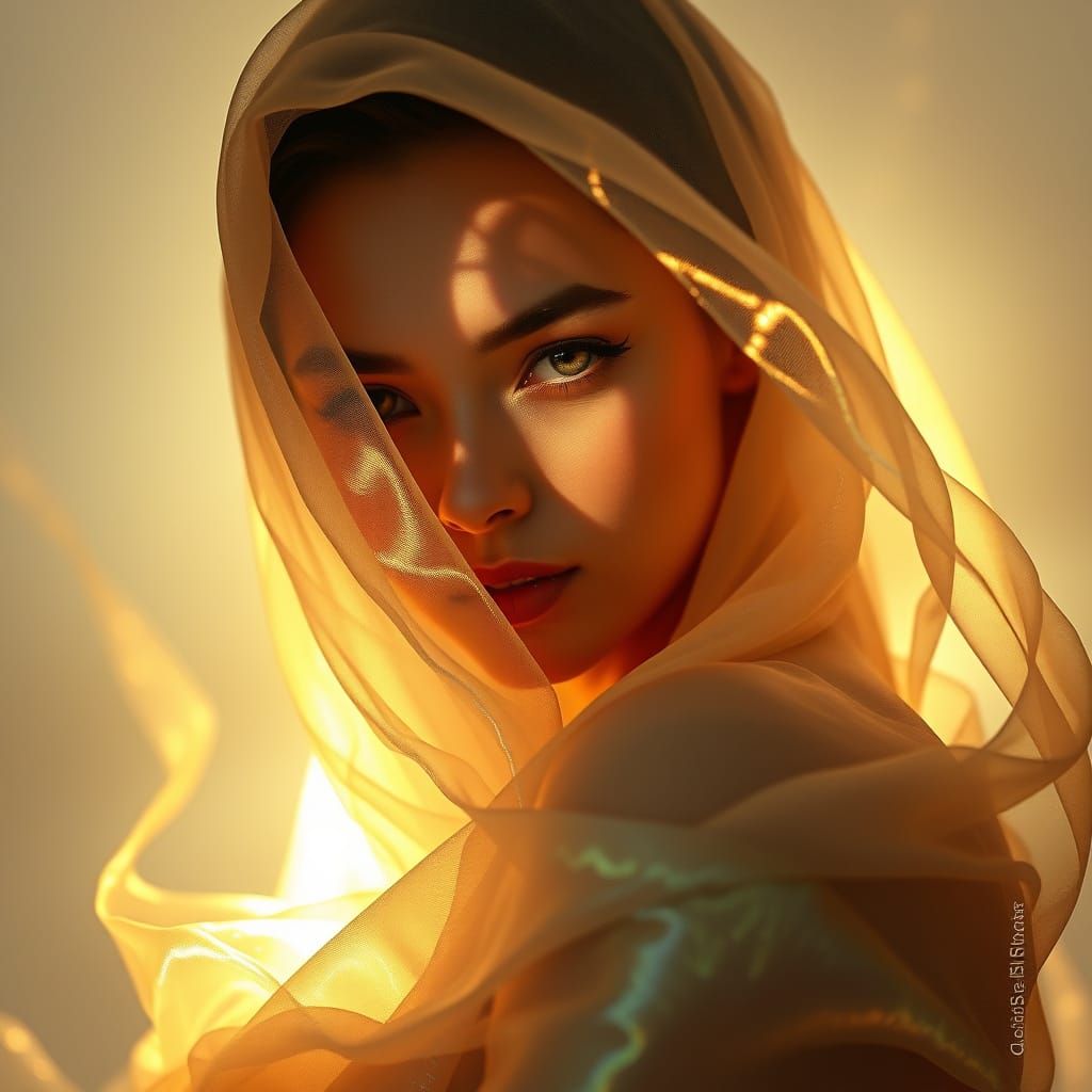 Enigmatic Silk Goddess in Golden Light