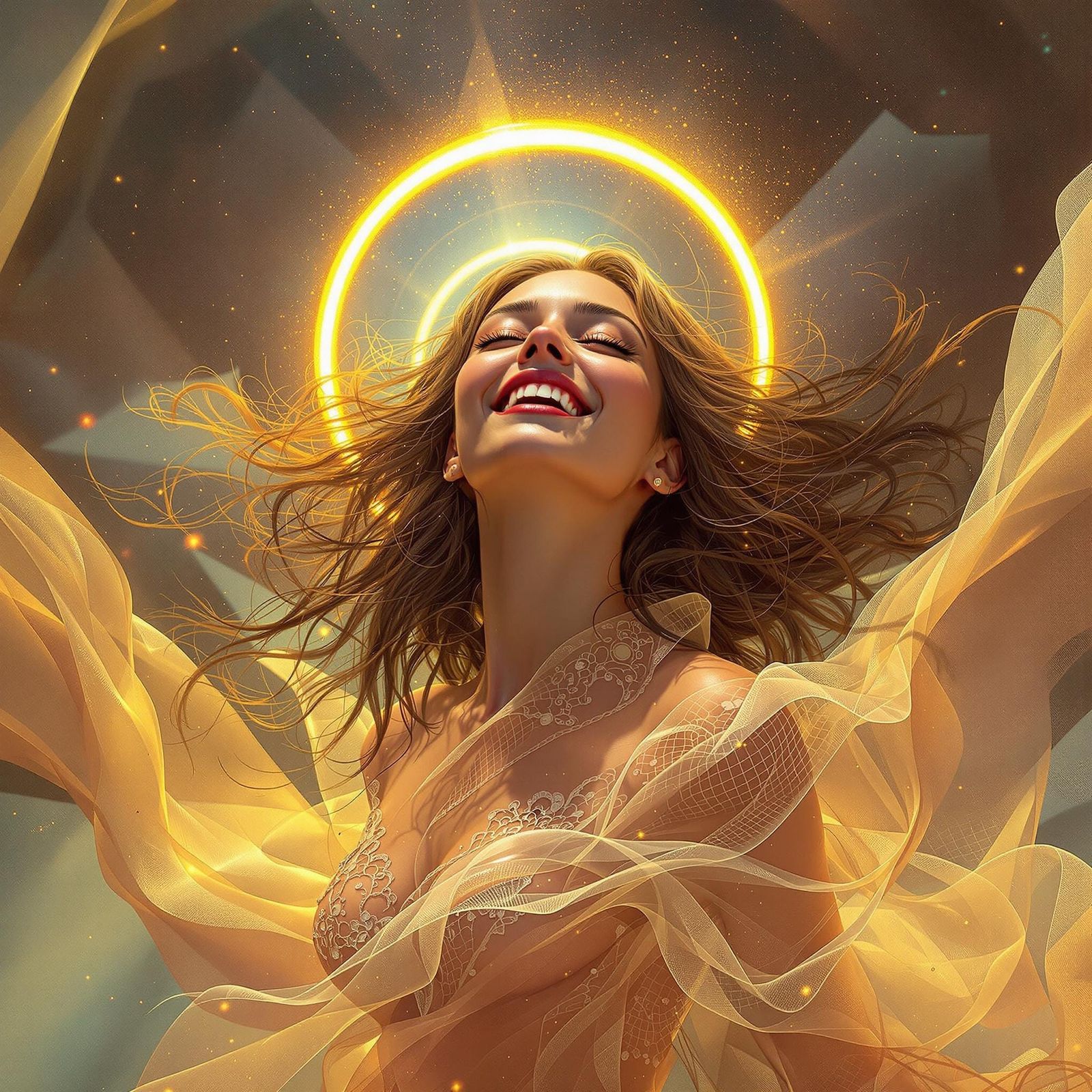 Ethereal Futuristic Goddess in Soft Golden Light