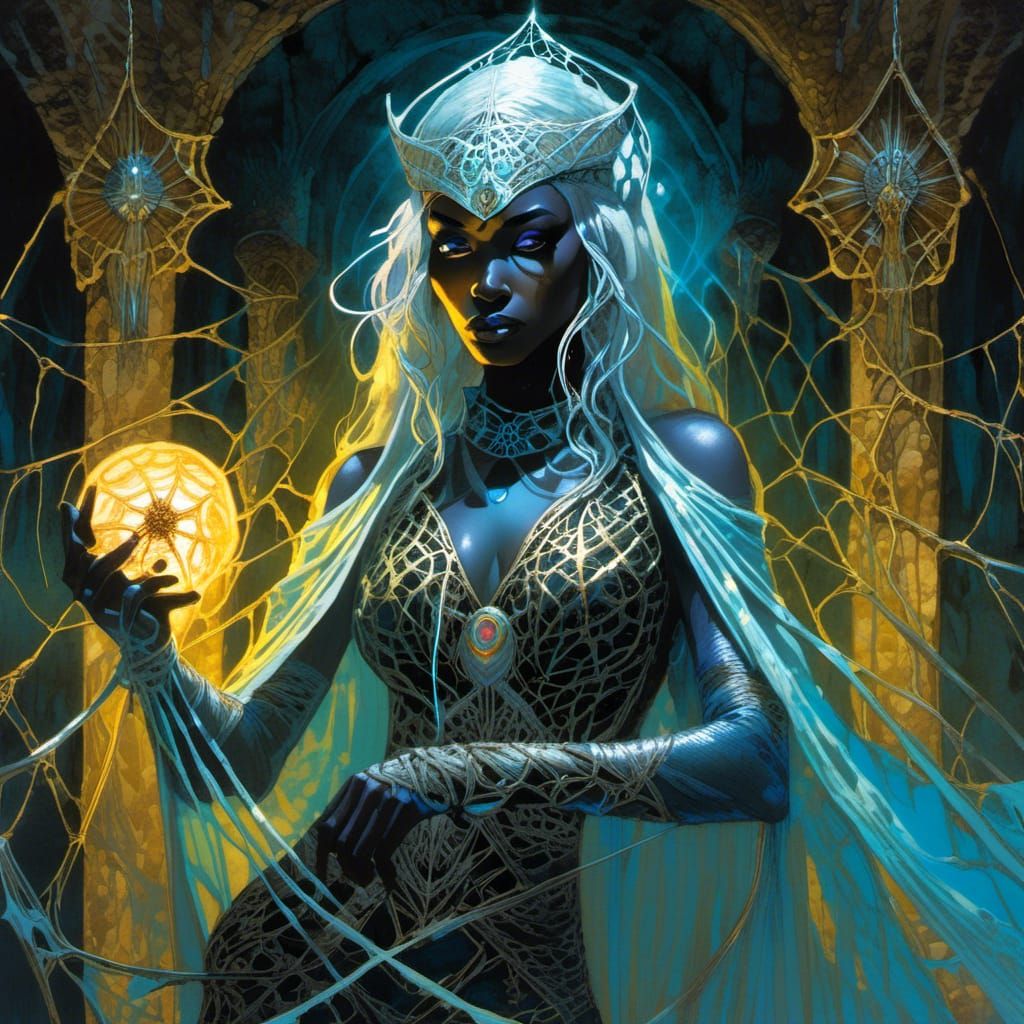 Drow Priestess with Poisoned Dagger and Glowing Eyes