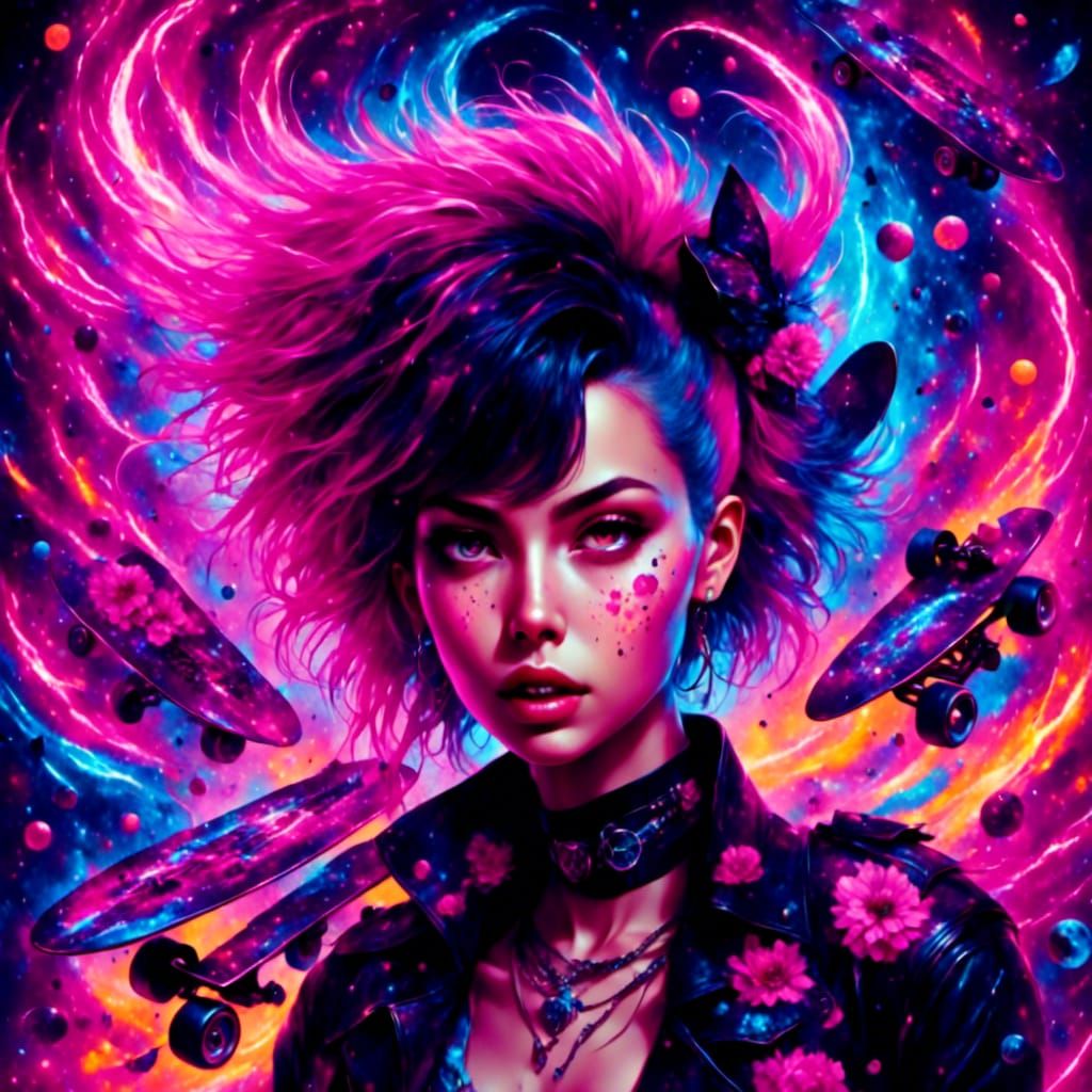 Cosmic Punk Rock Princess on Skateboard