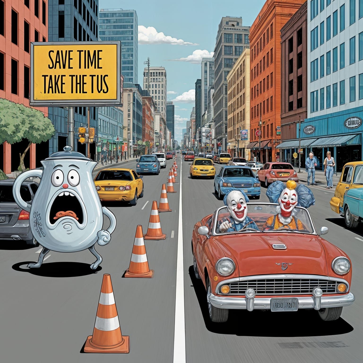 Terrified Teapot and Clown Cause Traffic Chaos