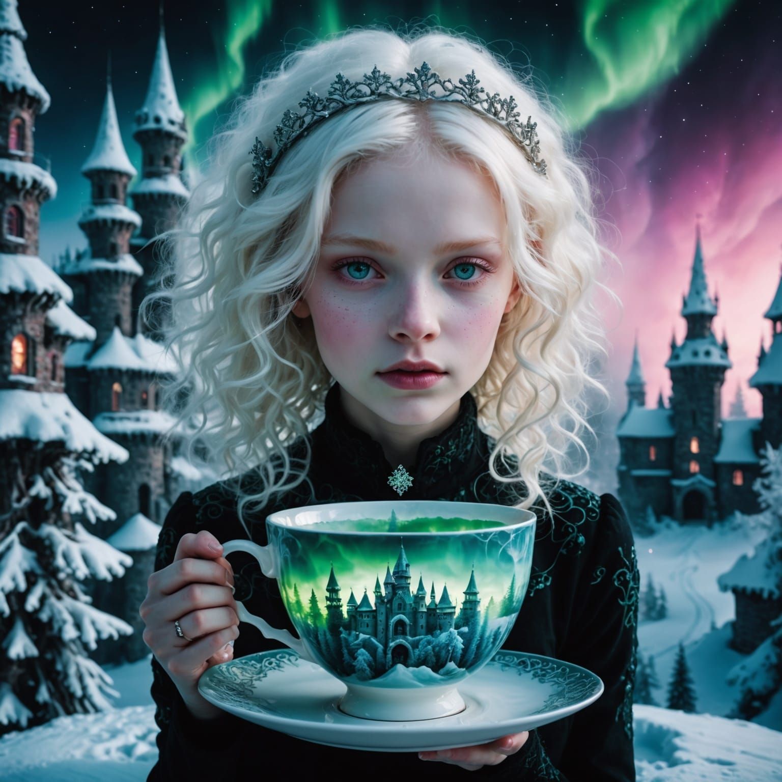 Enchanted Albino Maiden in Frosty Pink Cloud