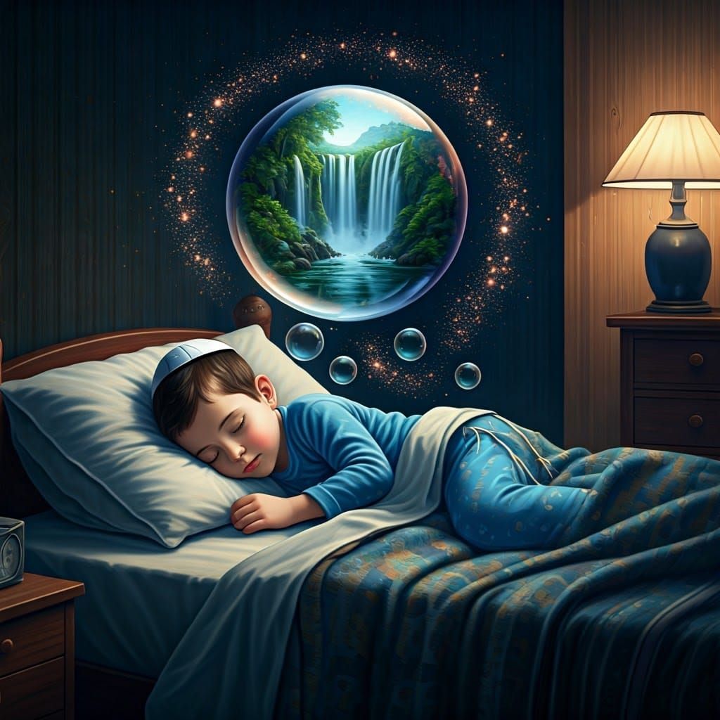 Ultra-Orthodox Boy in Whimsical Dream Scene