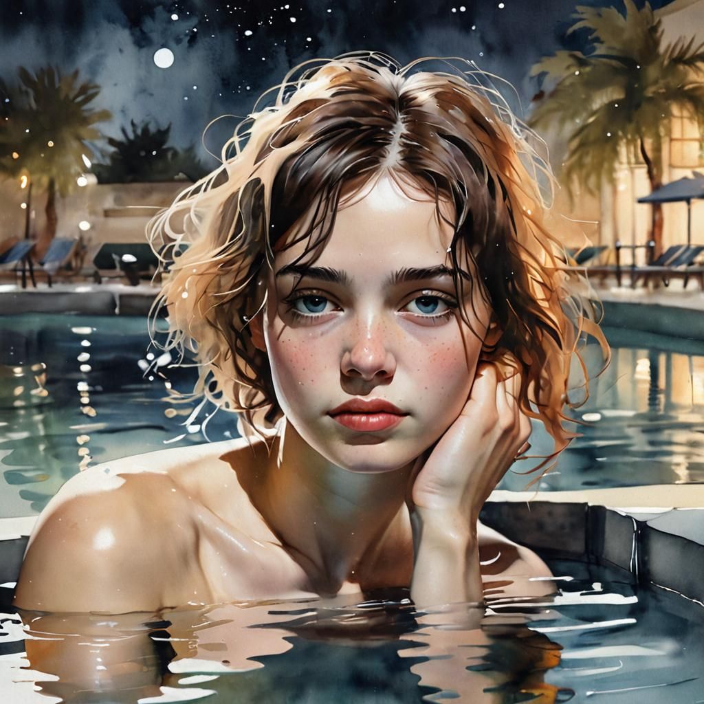 Melancholic Watercolor Portrait in Impressionist Style