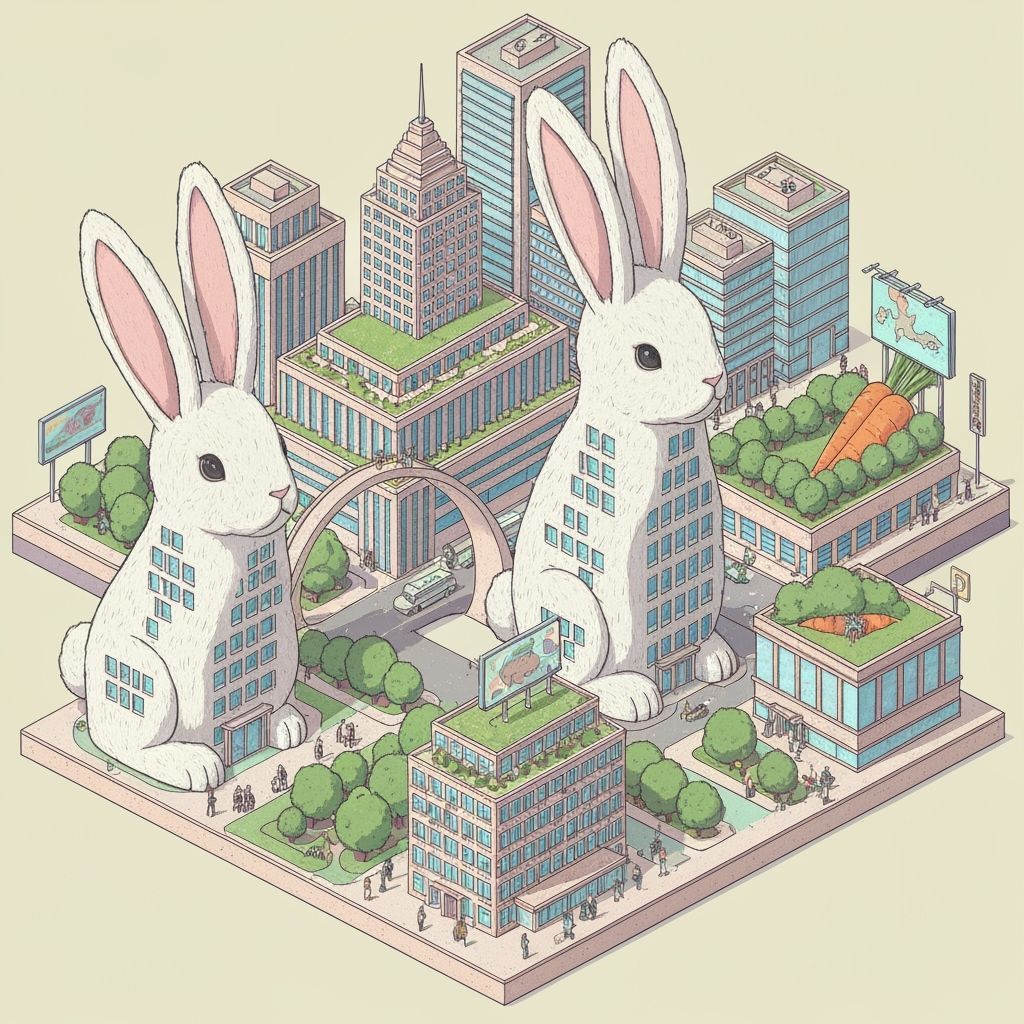 Rabbit-Shaped Cityscape in Isometric Style