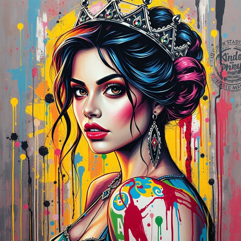 Graffiti Art Princess in Vibrant Splash Style