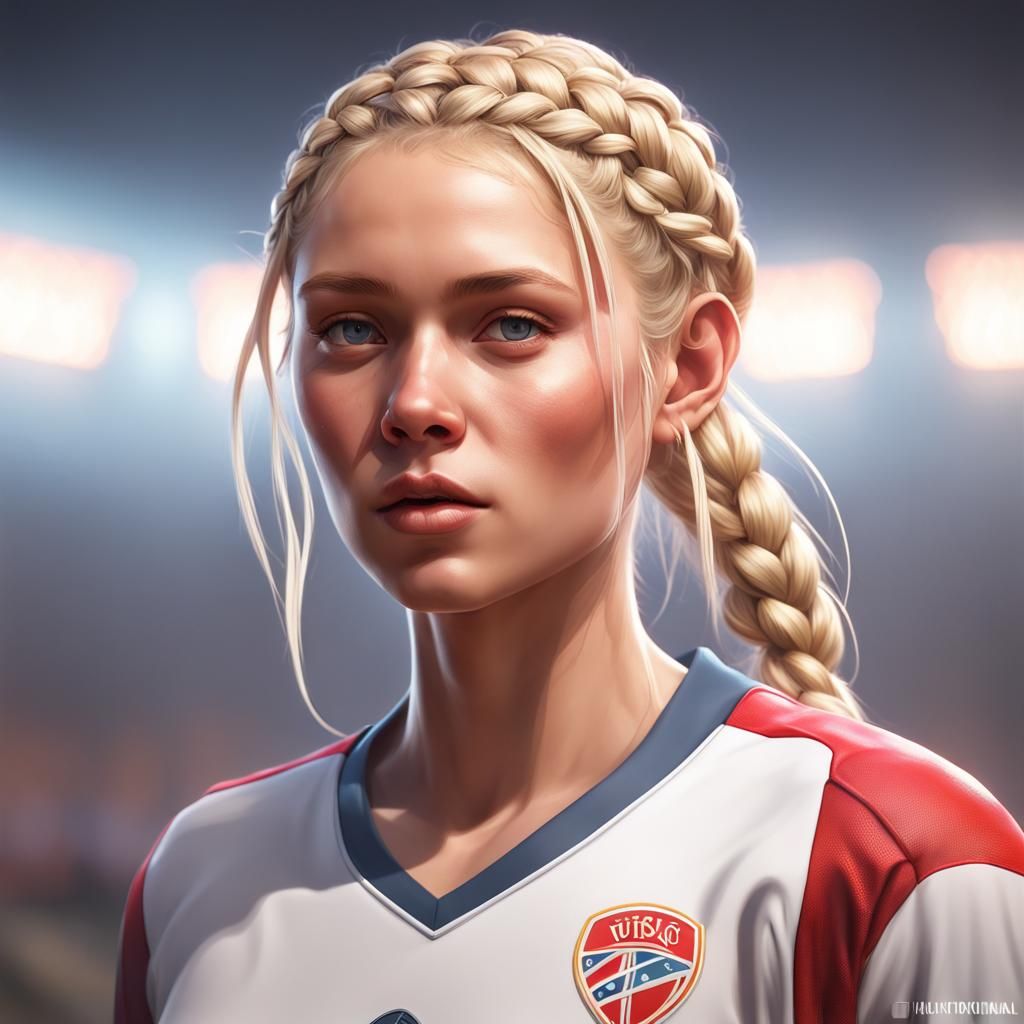 Detailed Portrait of Blonde Braided Soccer Player