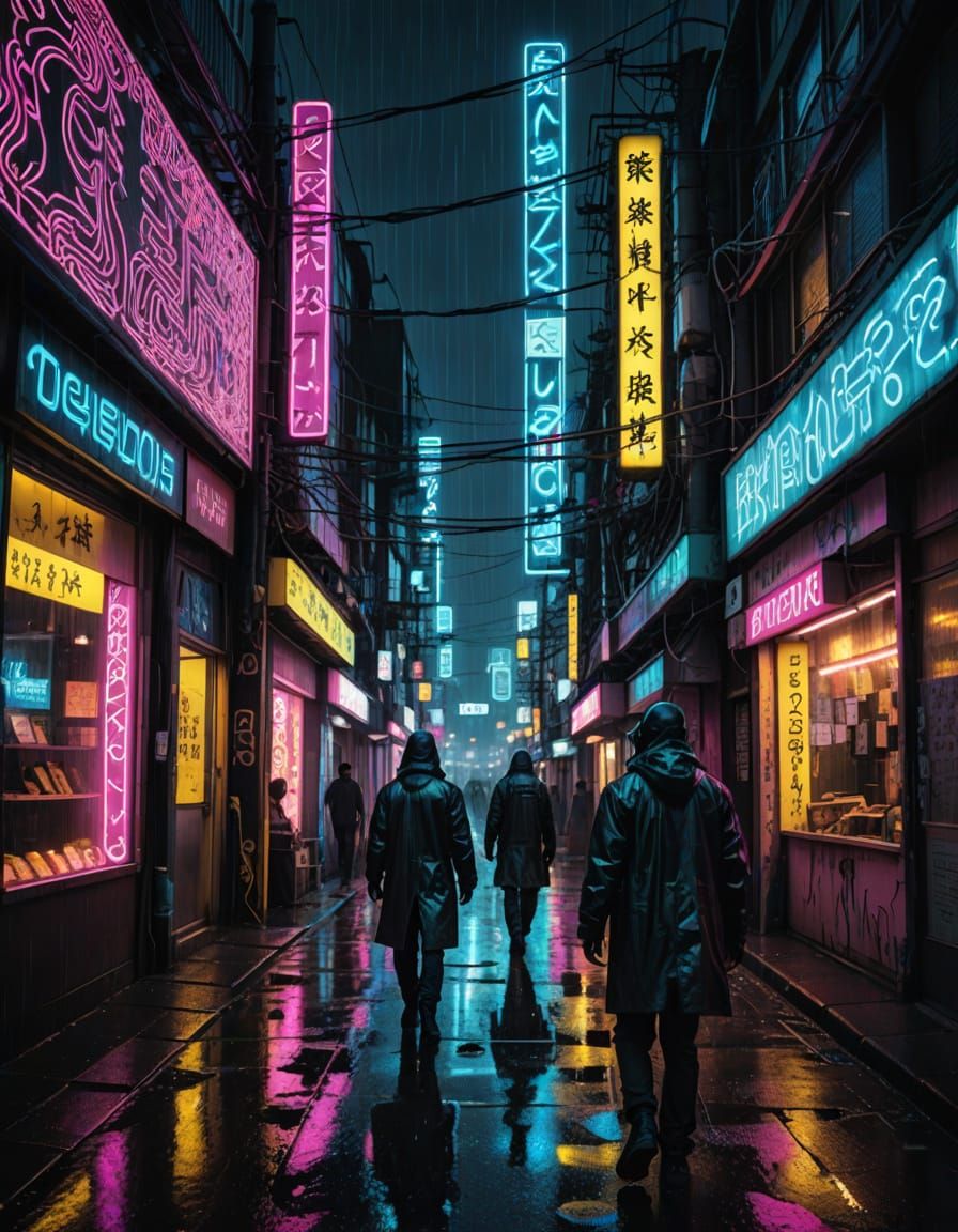 Neon-Noir Cyberpunk Cityscape in the Pacific Northwest