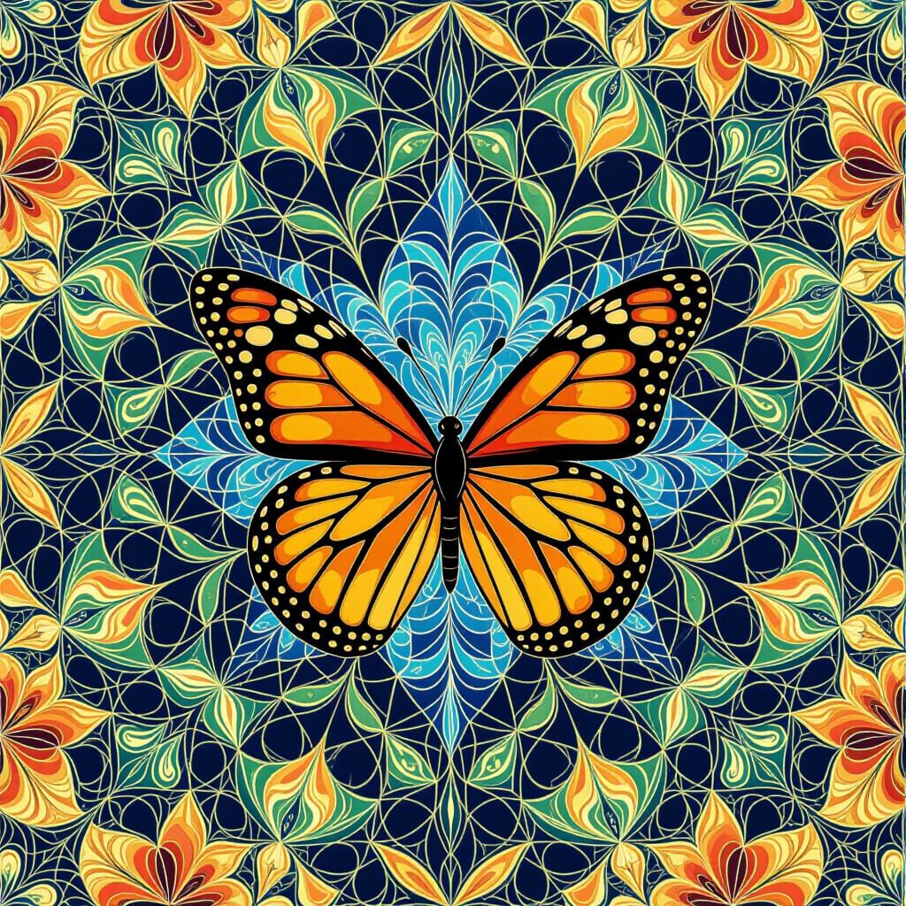 Abstract Butterfly Kaleidoscope with Vector Fractal