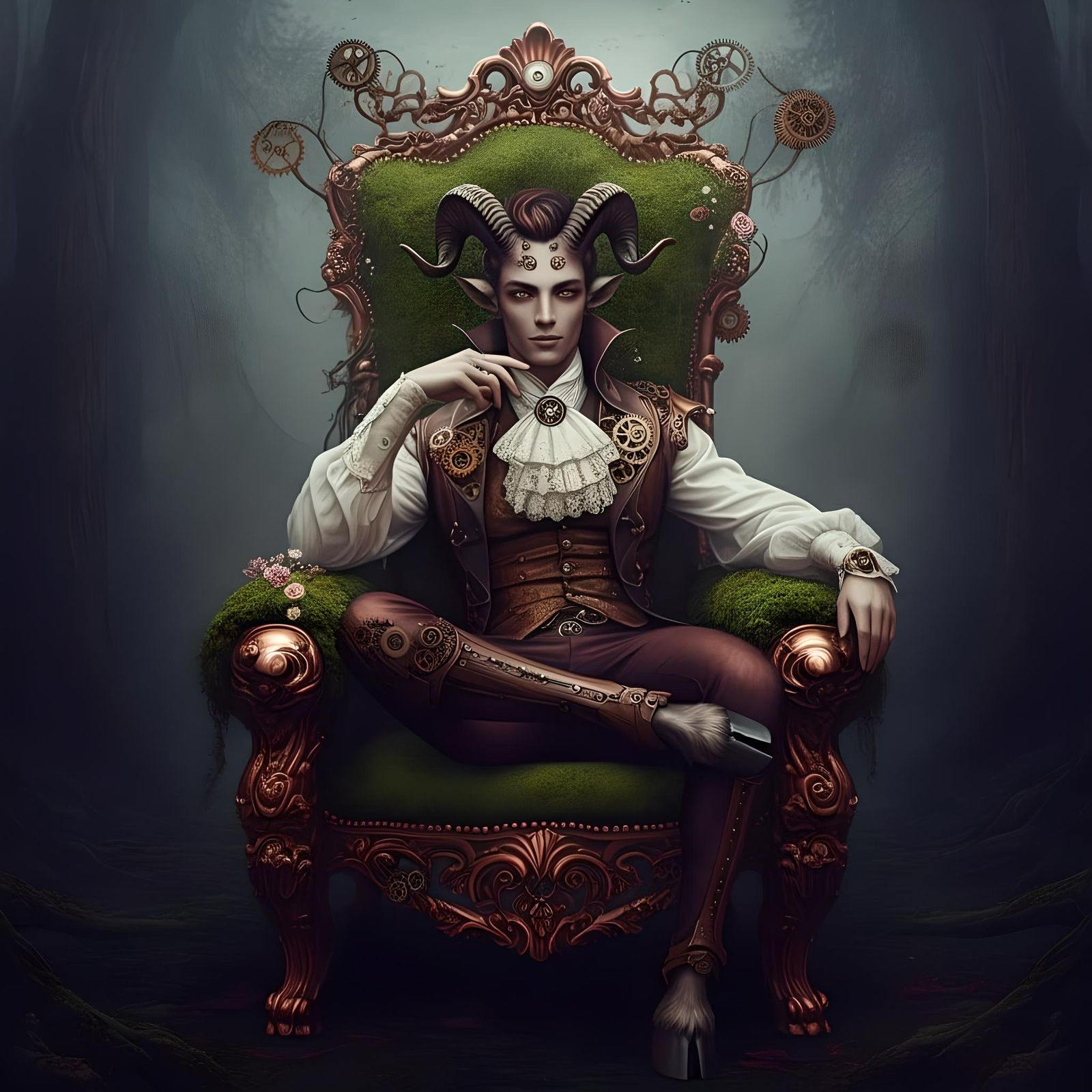 Steampunk Satyr on Copper Throne