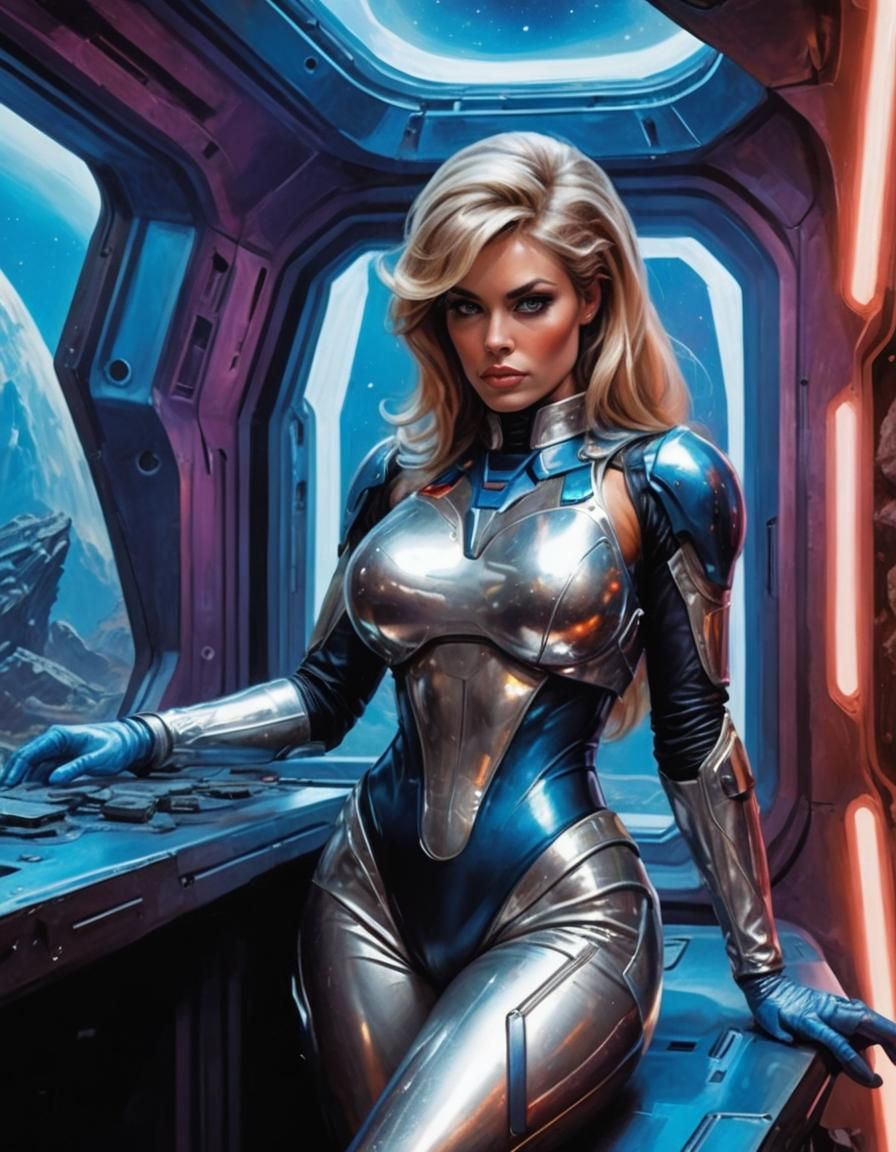 Astronaut Exploring Alien Planet in Retrofuturism Style