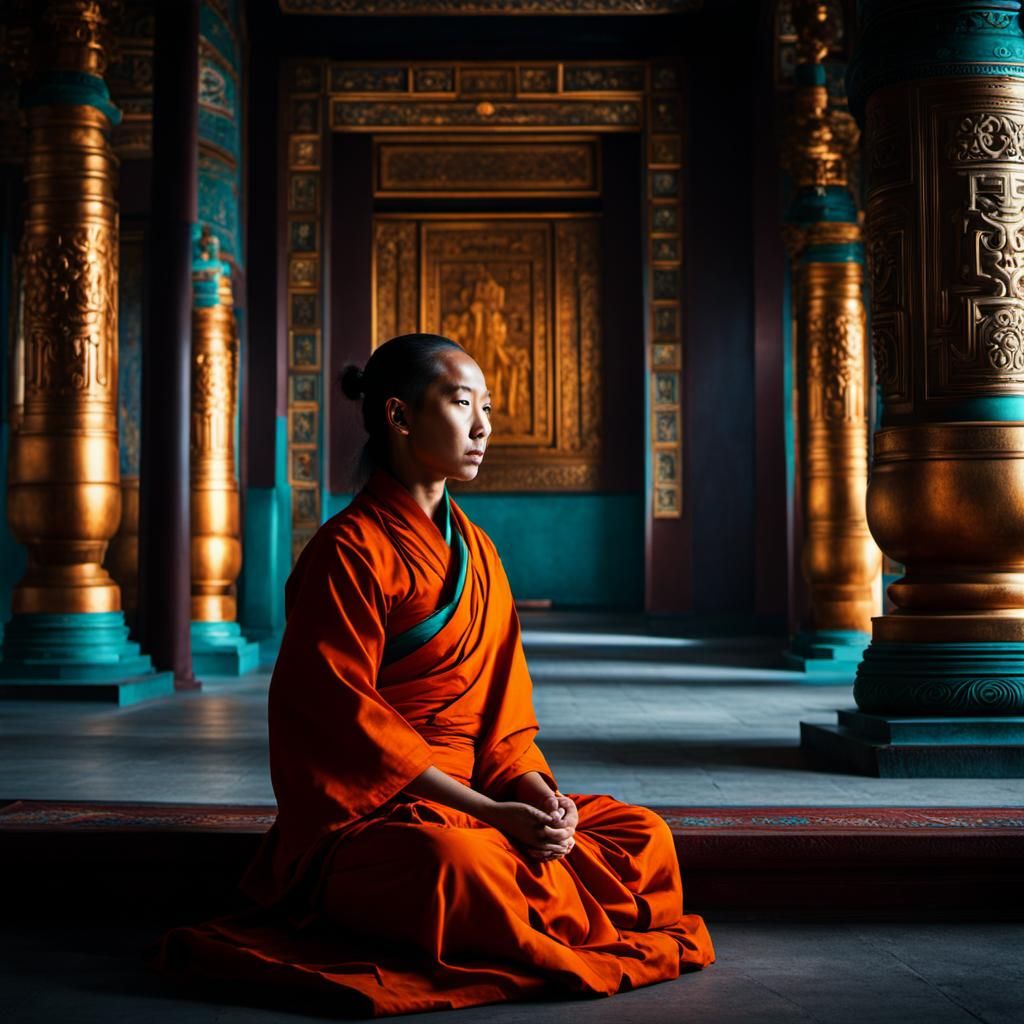 Tibetan Monk Meditating: Detailed Matte Painting