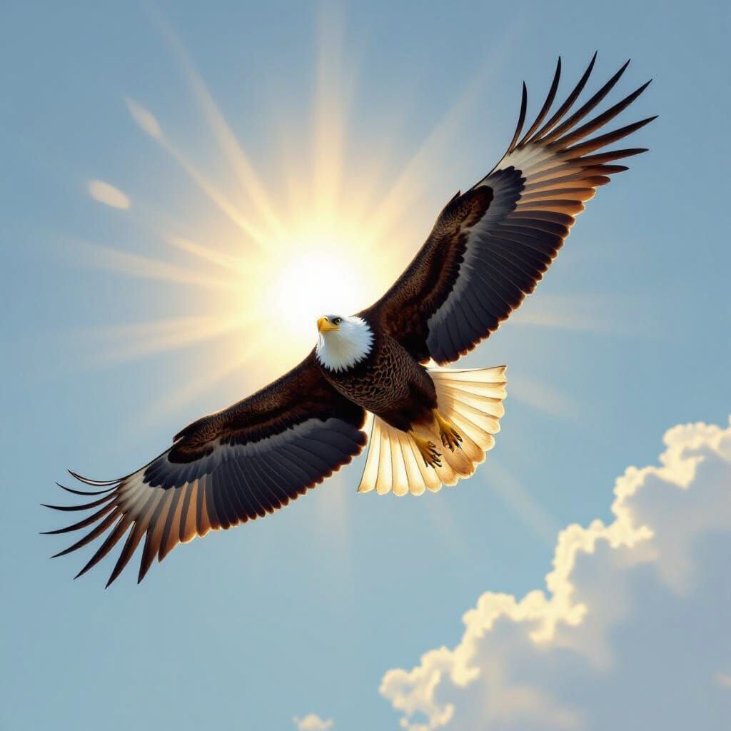 Majestic Bald Eagle Soaring in Golden Sunlight