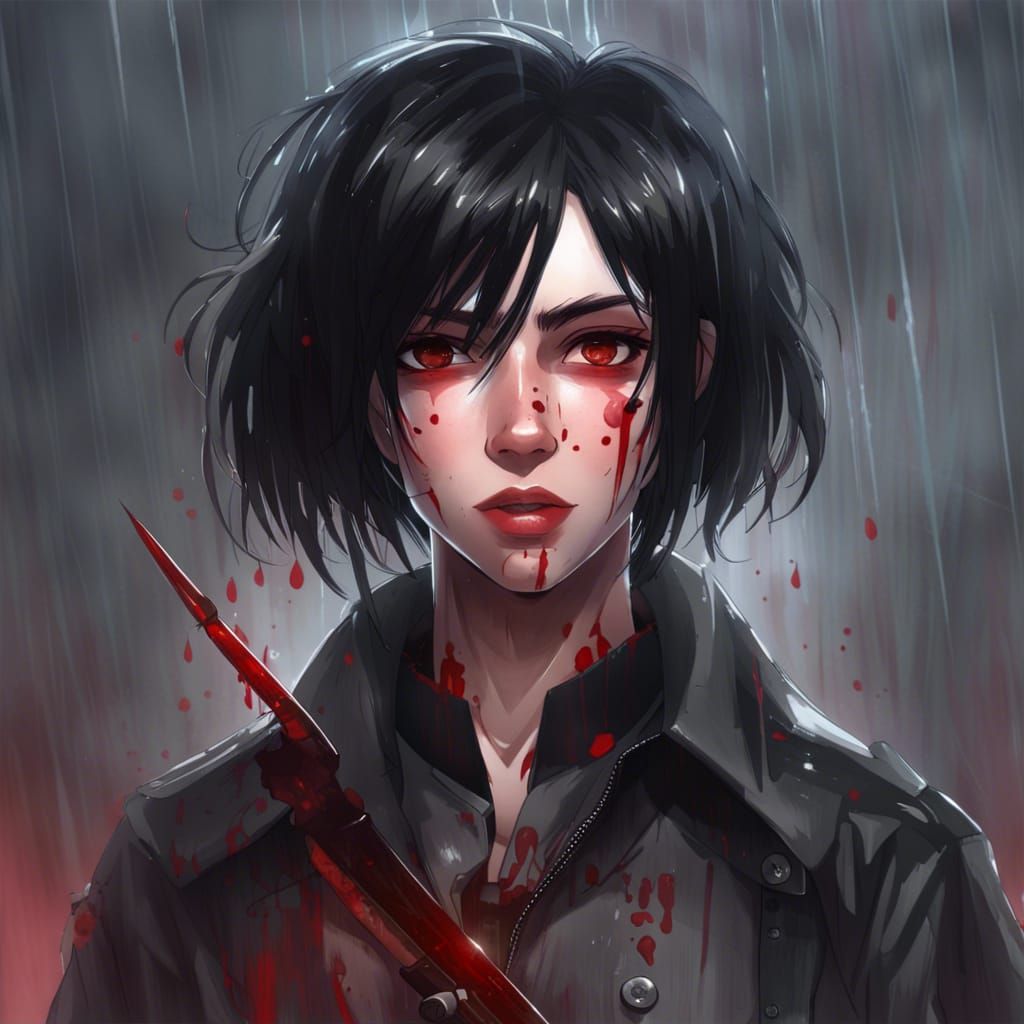 Goth Girl Portrait with Knife, Digital Art