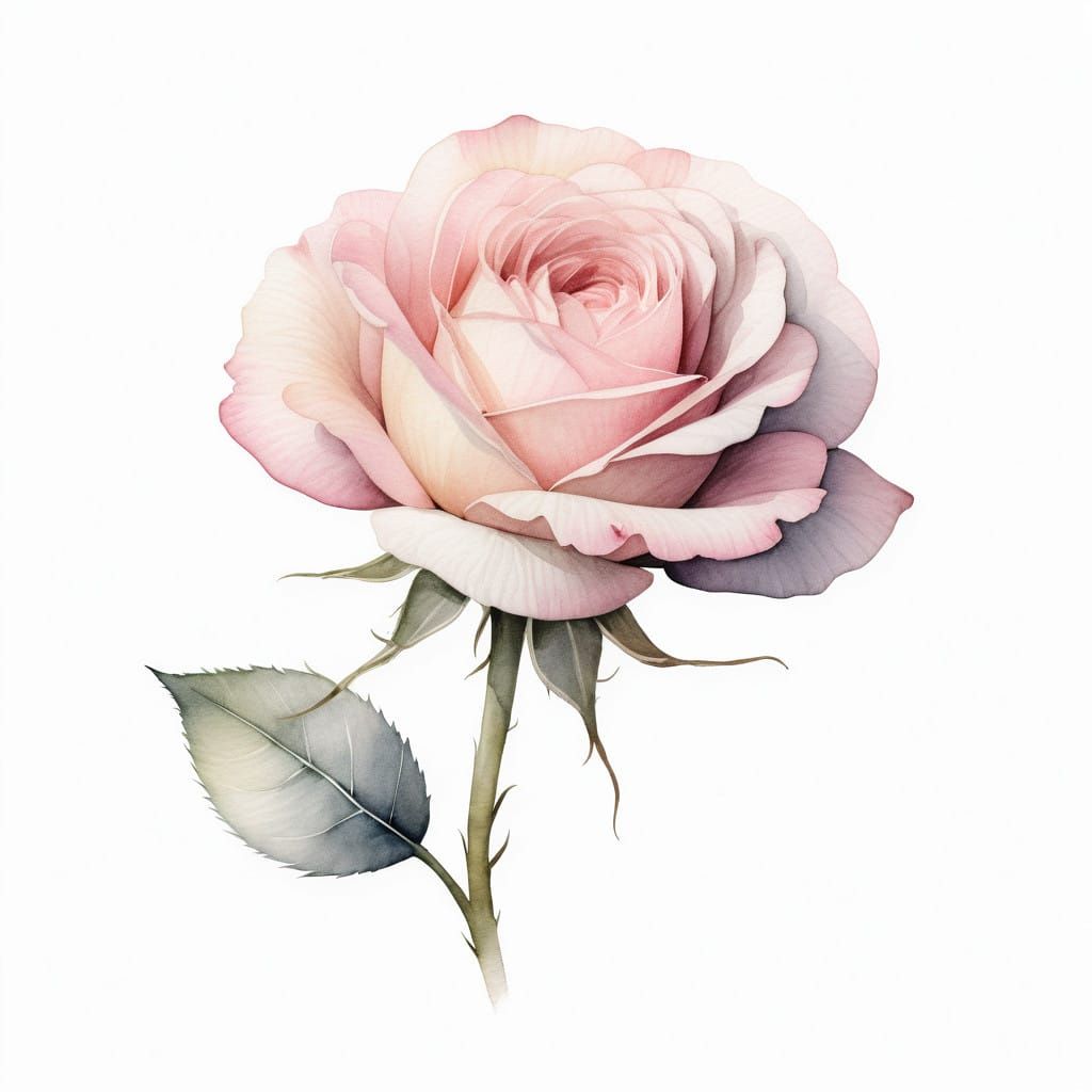 Delicate Pastel Pink Rose Minimalist Doodle in Watercolor St...