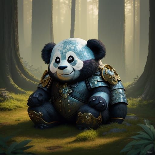 Pixar-Inspired Panda Knight in Vibrant Forest