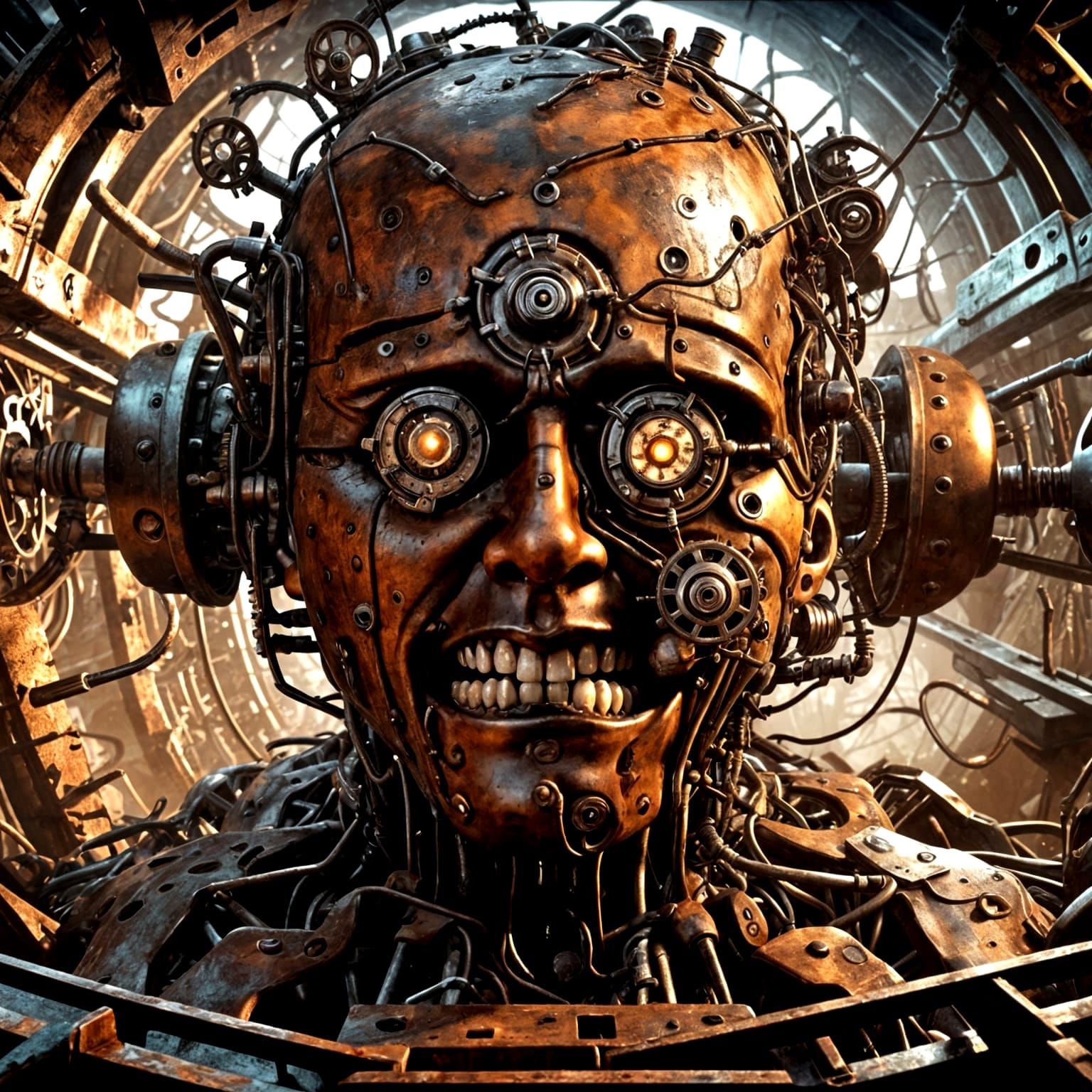Epic Steampunk Horror Scene of Human Trapped in Liminal Spac...