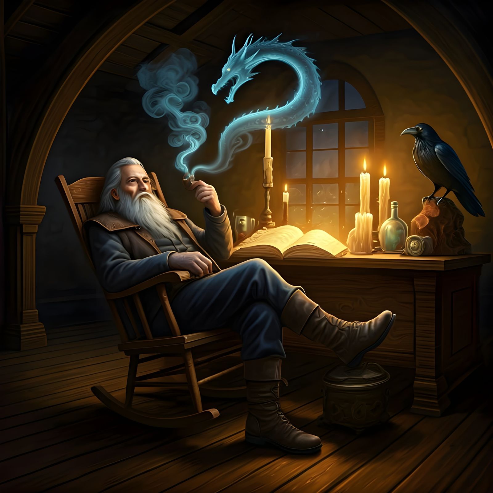 Wizard's Smoke Dragon in Enchanted Study