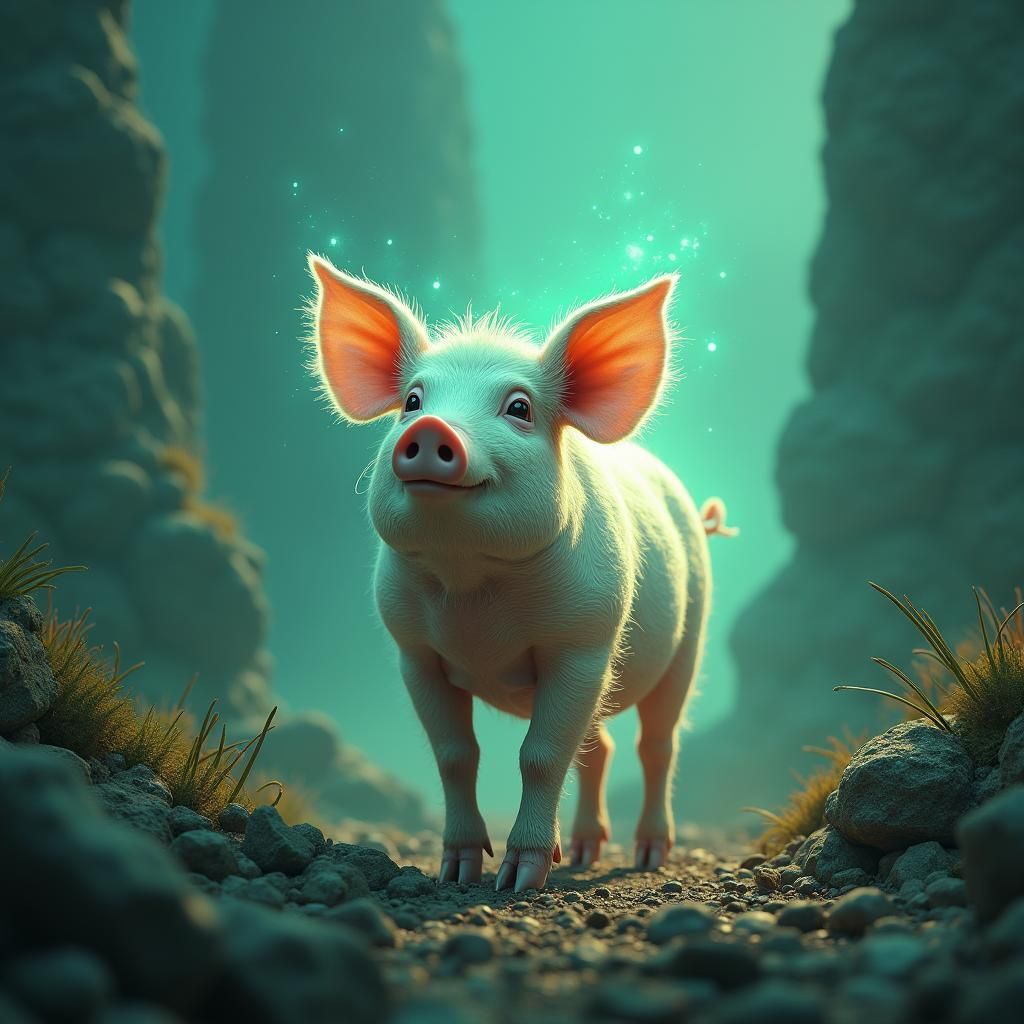 Mystical Pig in Surreal Ethereal Landscape