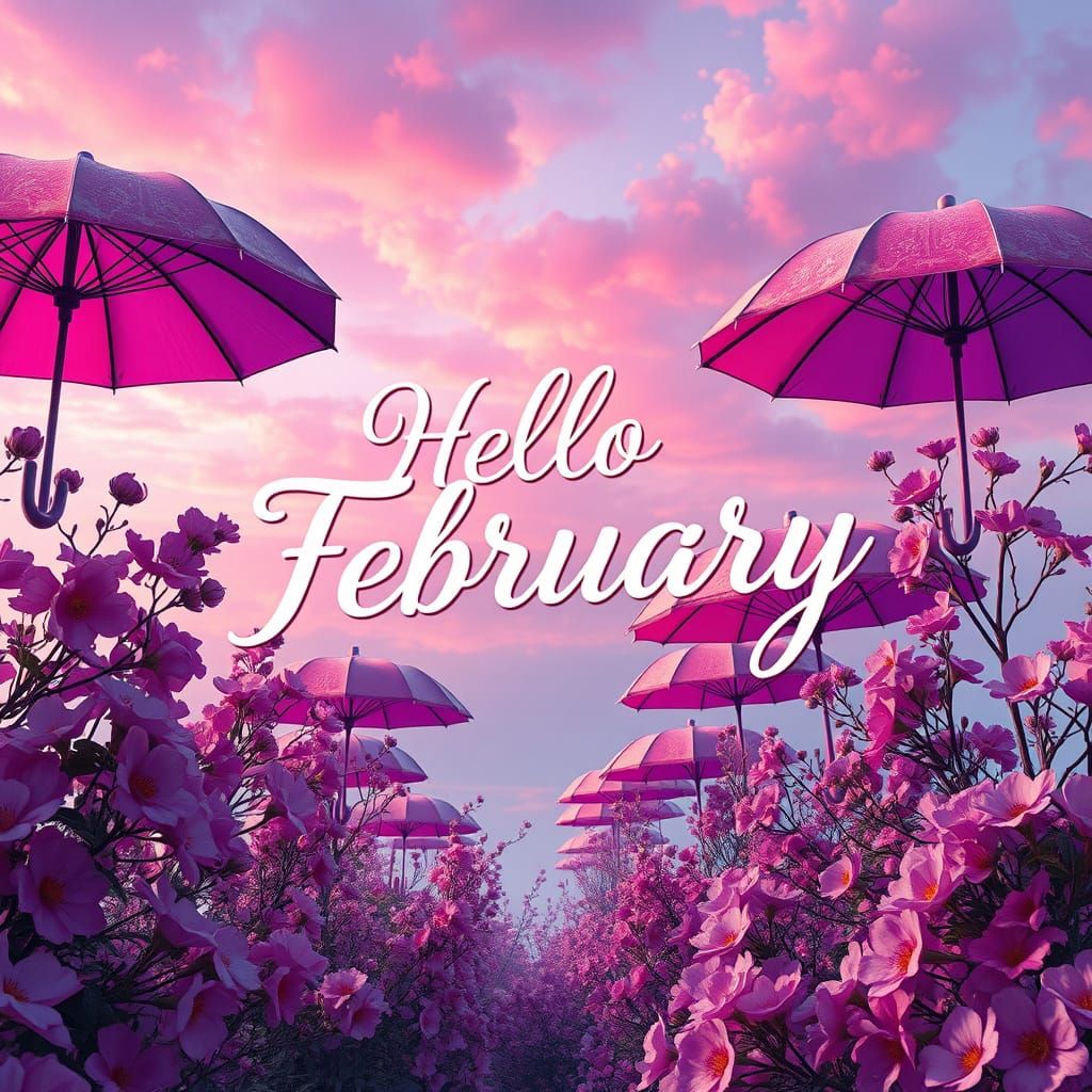 Elegant February Scene with Blooming Flowers and Vibrant Umb...