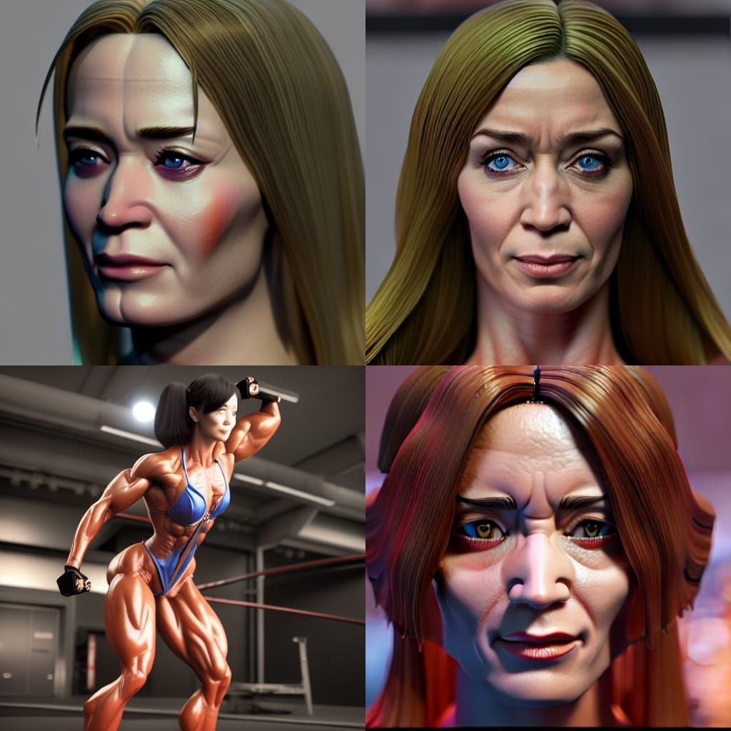 Female Bodybuilder in Manga Style, Realistic Photo