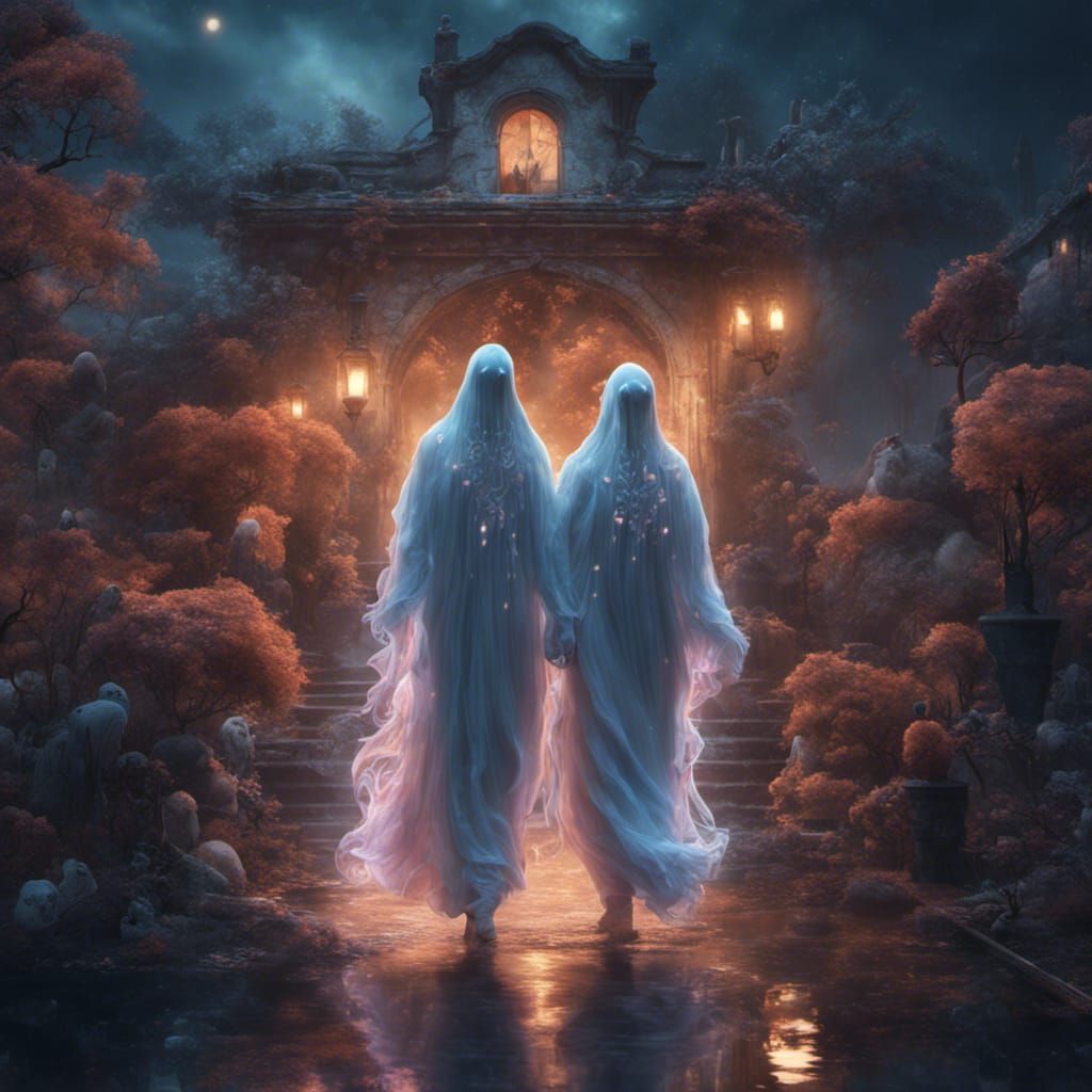 Ethereal Ghost Couple Float in the Night