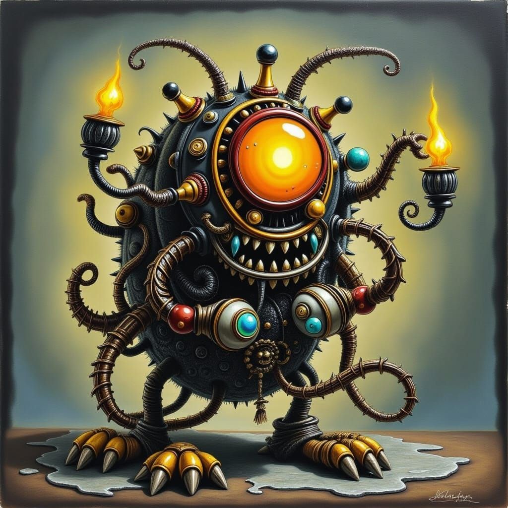 Abstract Ferrofluid Yarn Monsters Sculpture